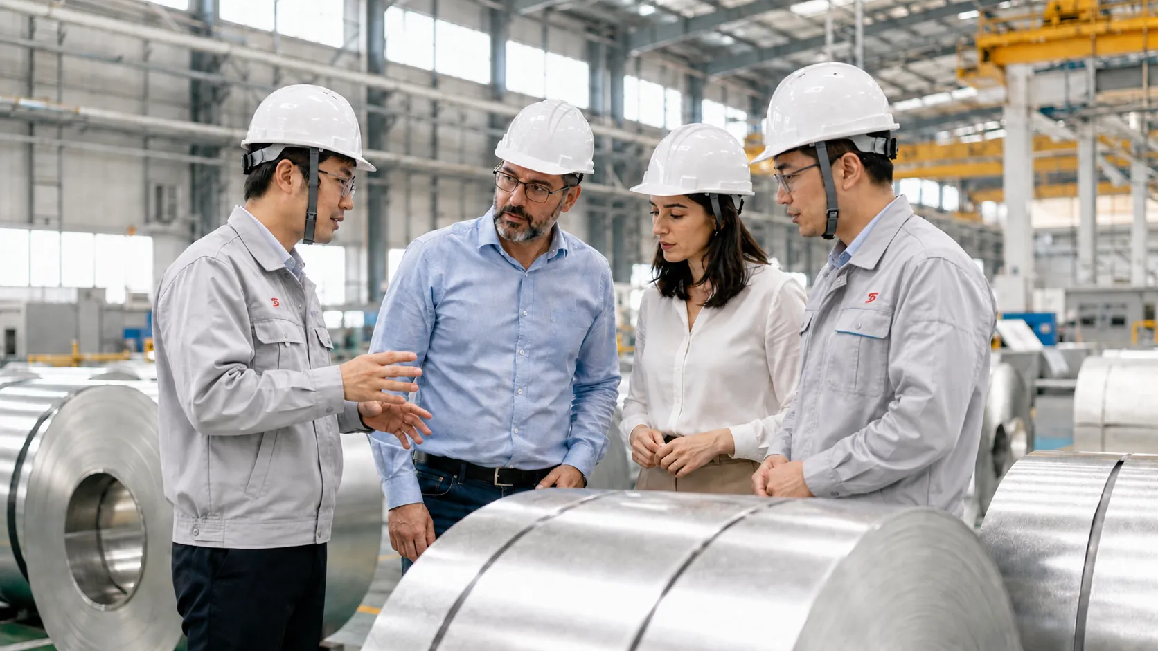international visitors touring a steel production facility