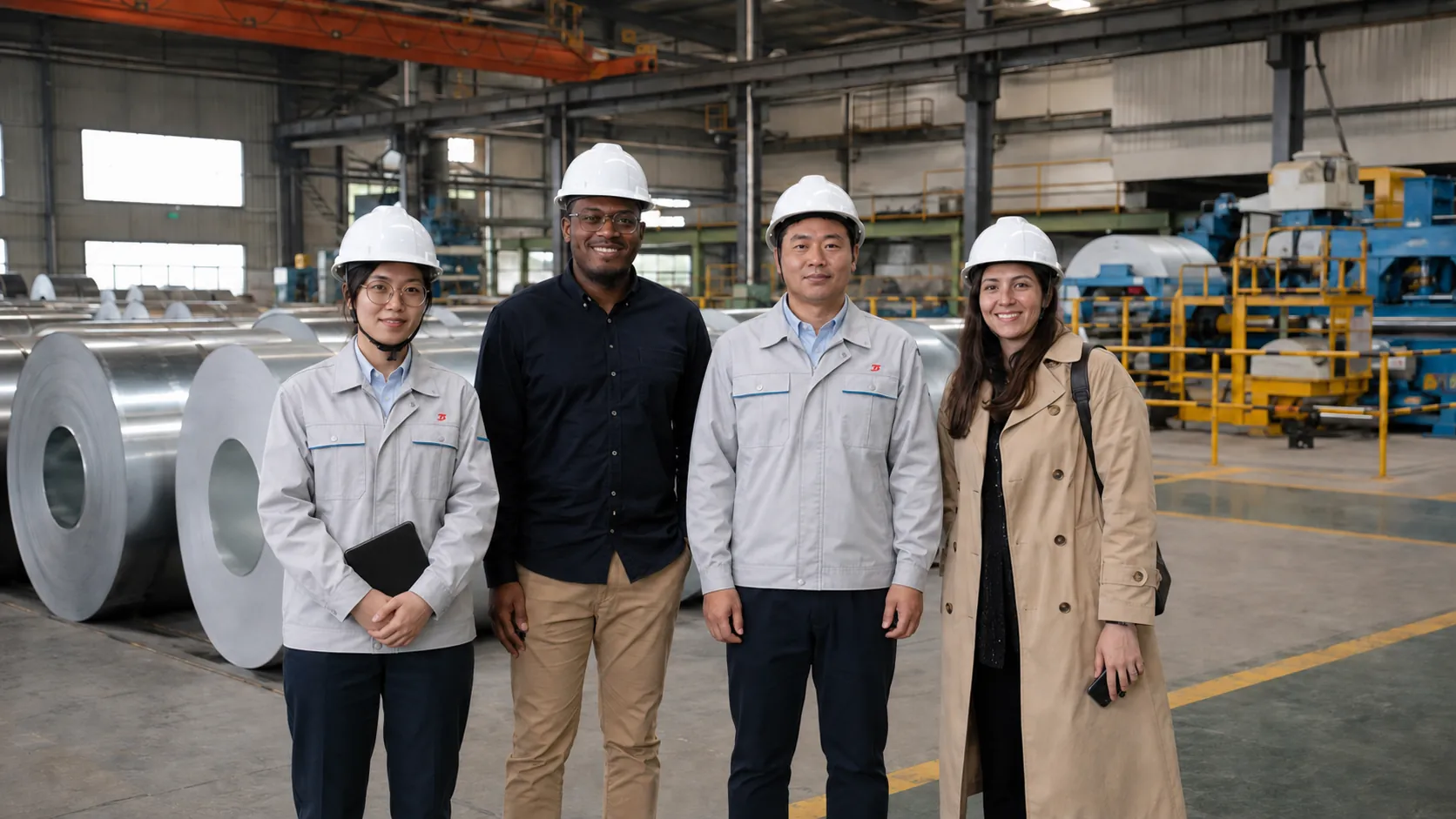 international client team visiting a steel coil production facility