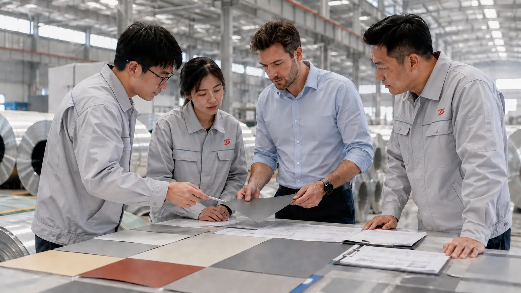 client meeting for reviewing steel specifications and samples