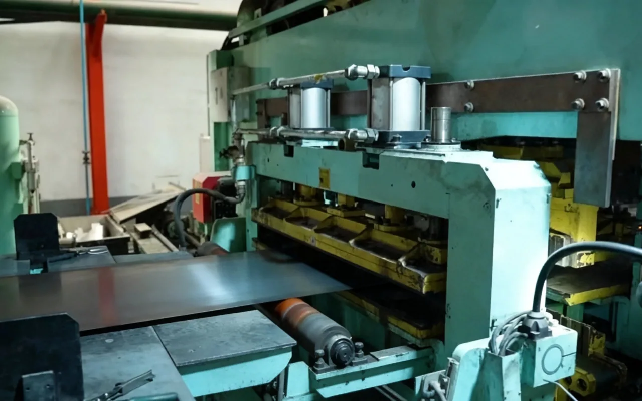 Steel strip entering the seam-welding machine at the coil entry section