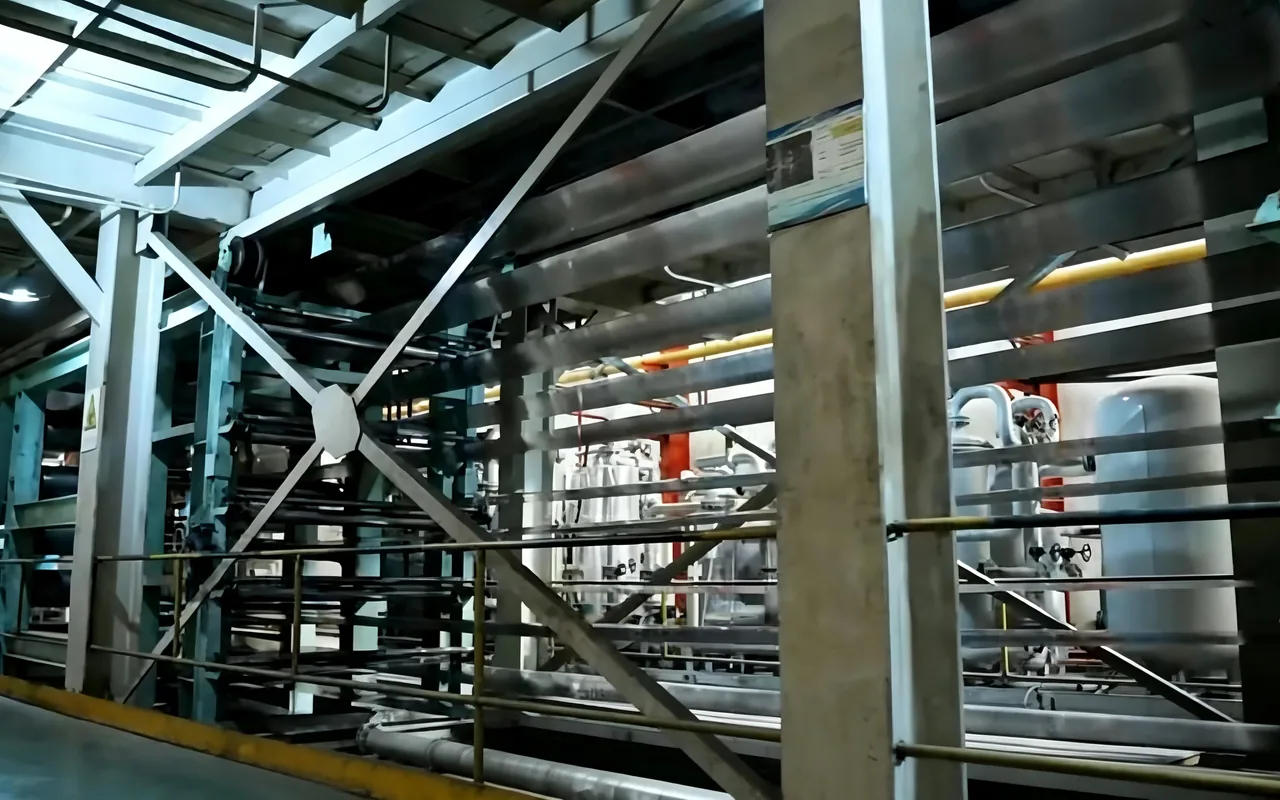 Steel strip moving through the accumulator section of the processing line