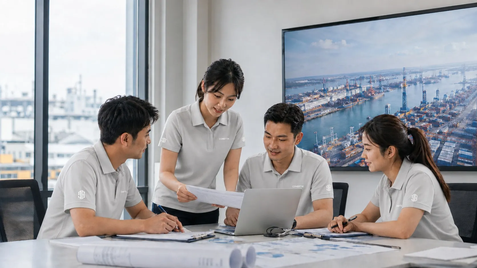 export operations team coordinating an international steel order