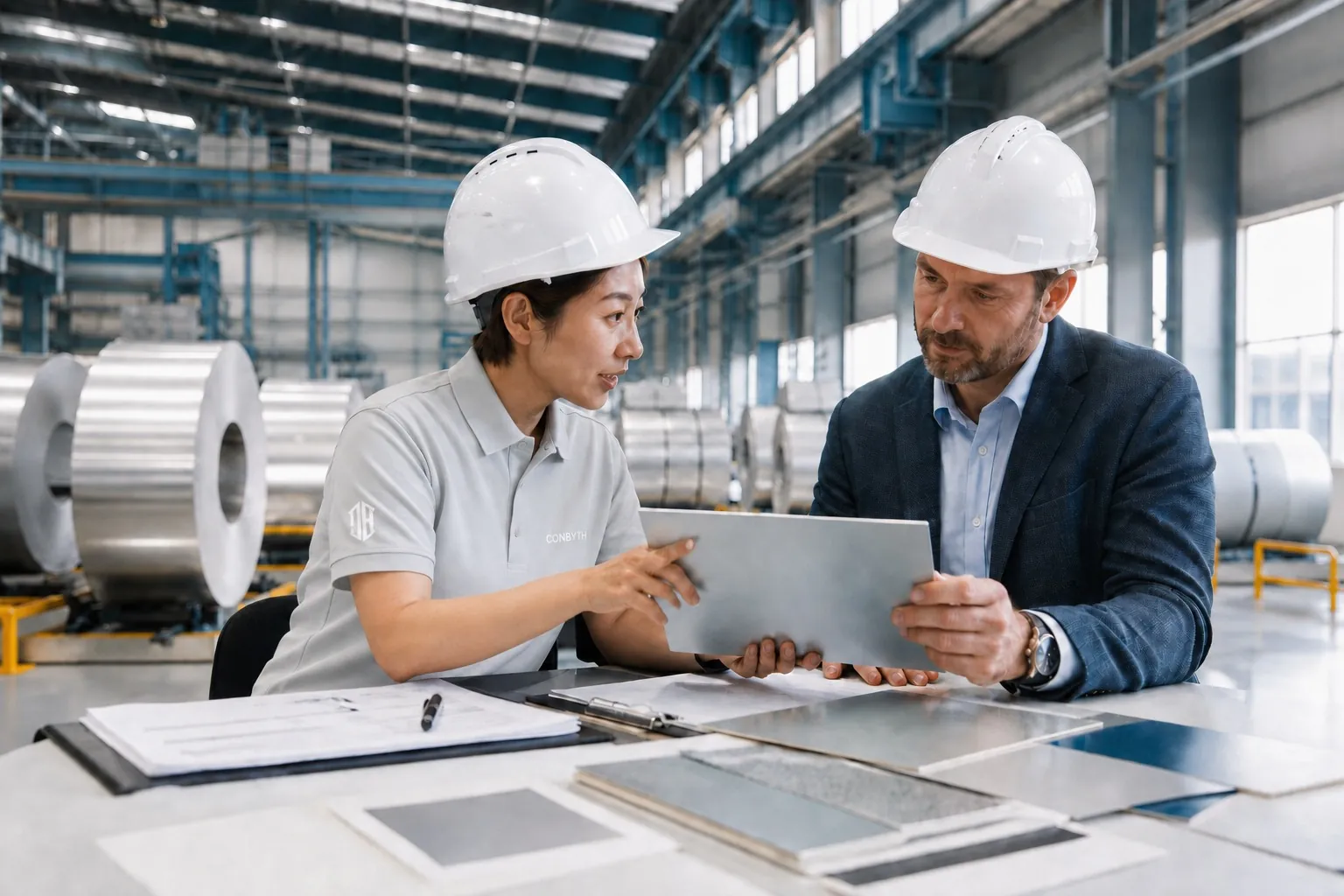 Business specialists reviewing a steel project together